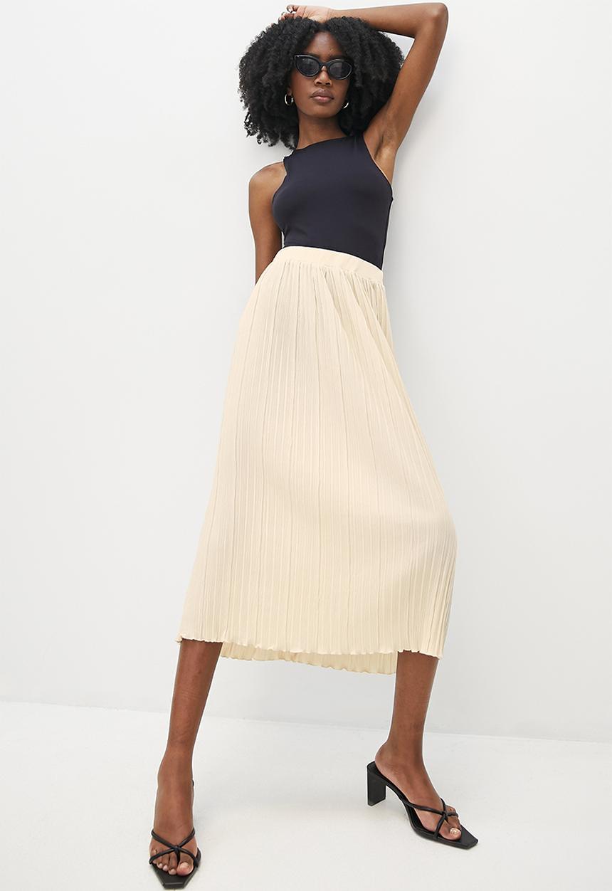 VELVET - Knit pleated midi skirt - stone