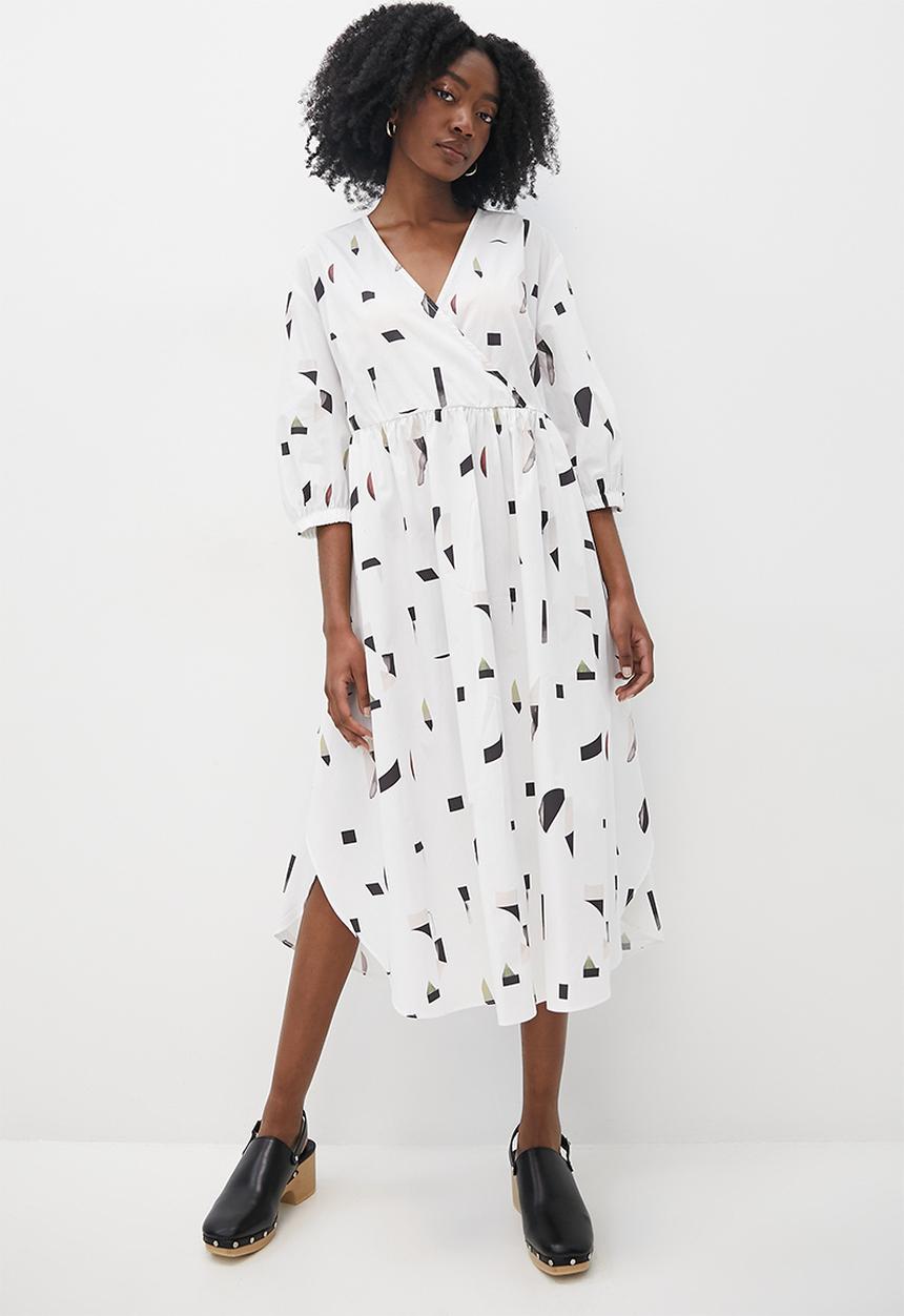 Superbalist - Wrap babydoll dress - white based cutout print