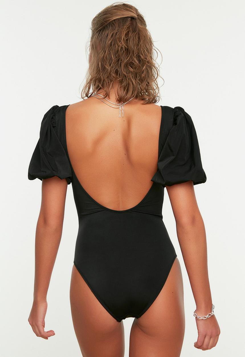 Trendyol - Balloon sleeve swimsuit - black