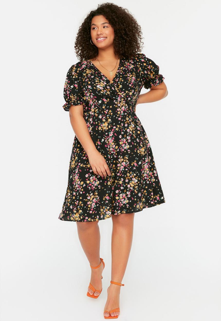 Trendyol - Plus floral v-neck woven dress - multi