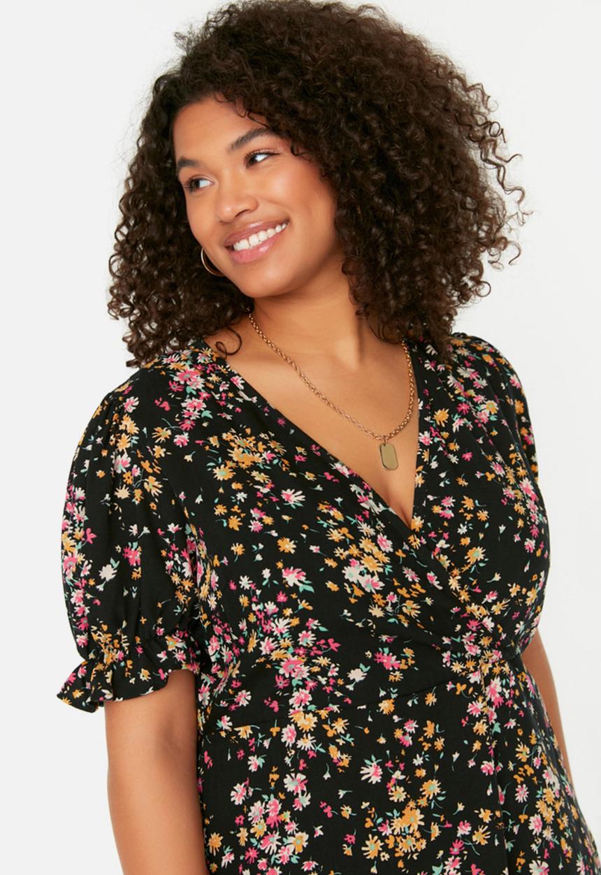 Trendyol - Plus floral v-neck woven dress - multi