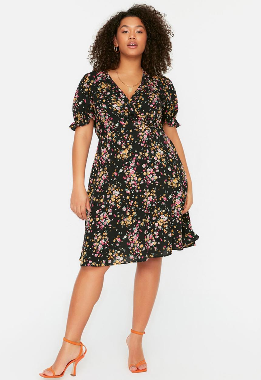 Trendyol - Plus floral v-neck woven dress - multi