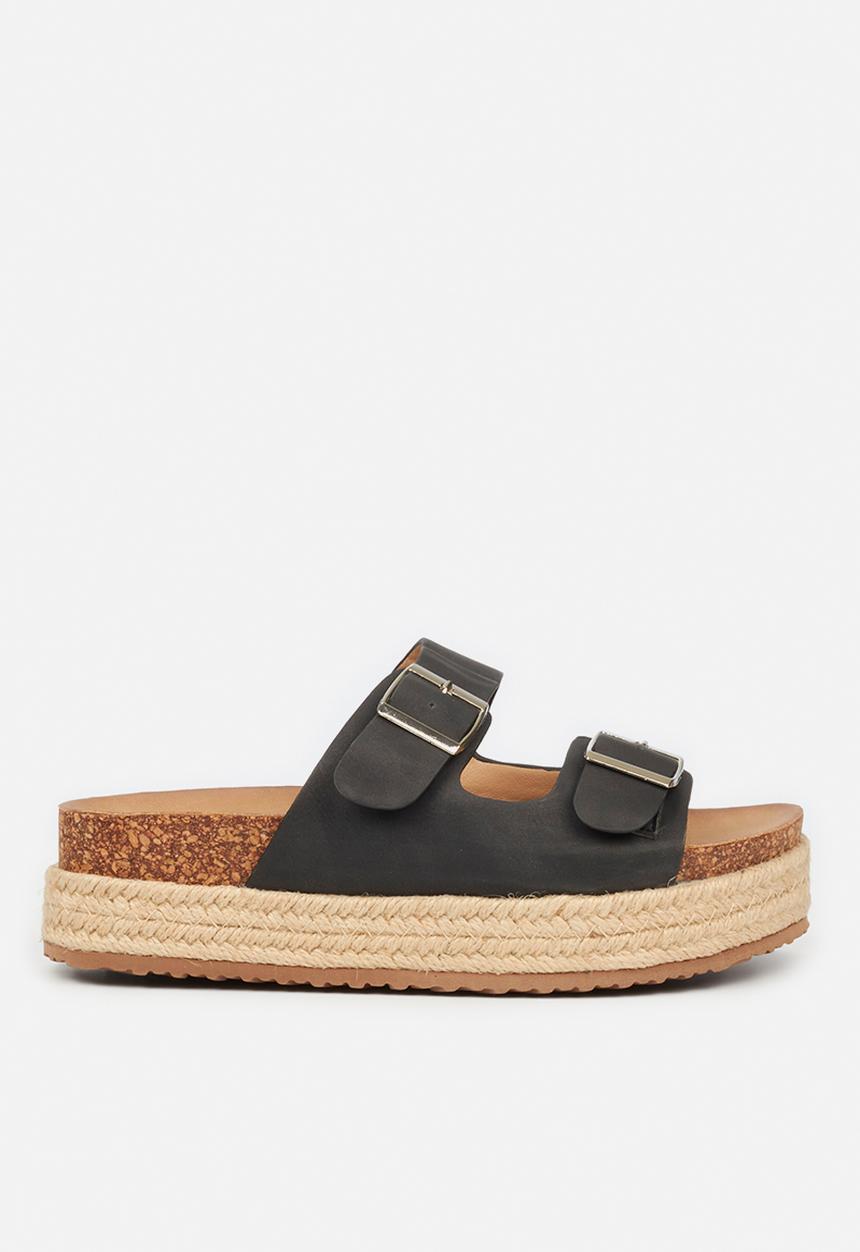 Butterfly Feet - Aloe 1 flatform espadrille slide - black