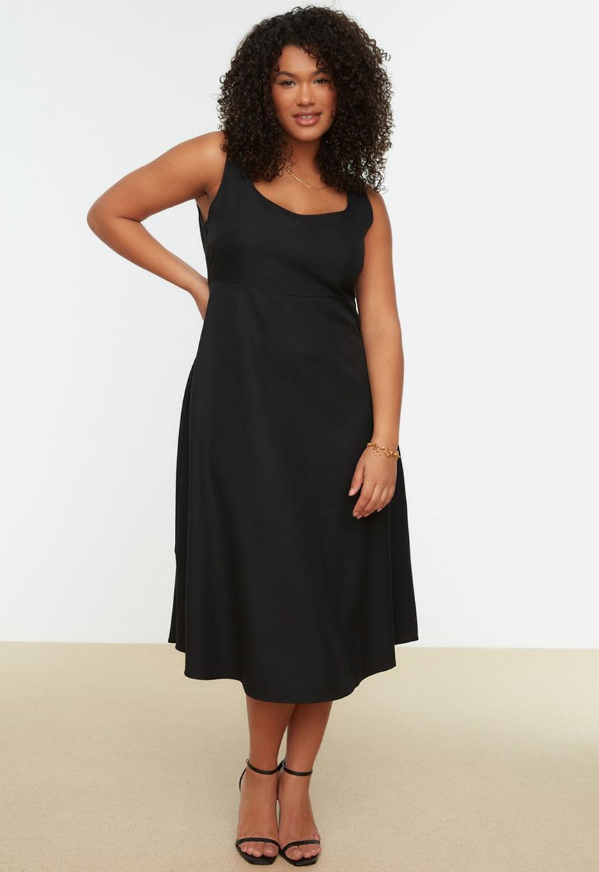 Trendyol - Plus square collar sleeveless woven dress - black