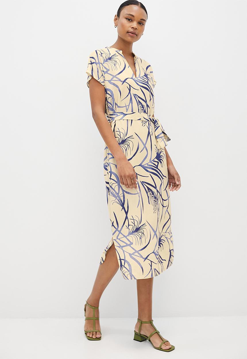 edit - Drop shoulder woven midi tunic - neutral & blue