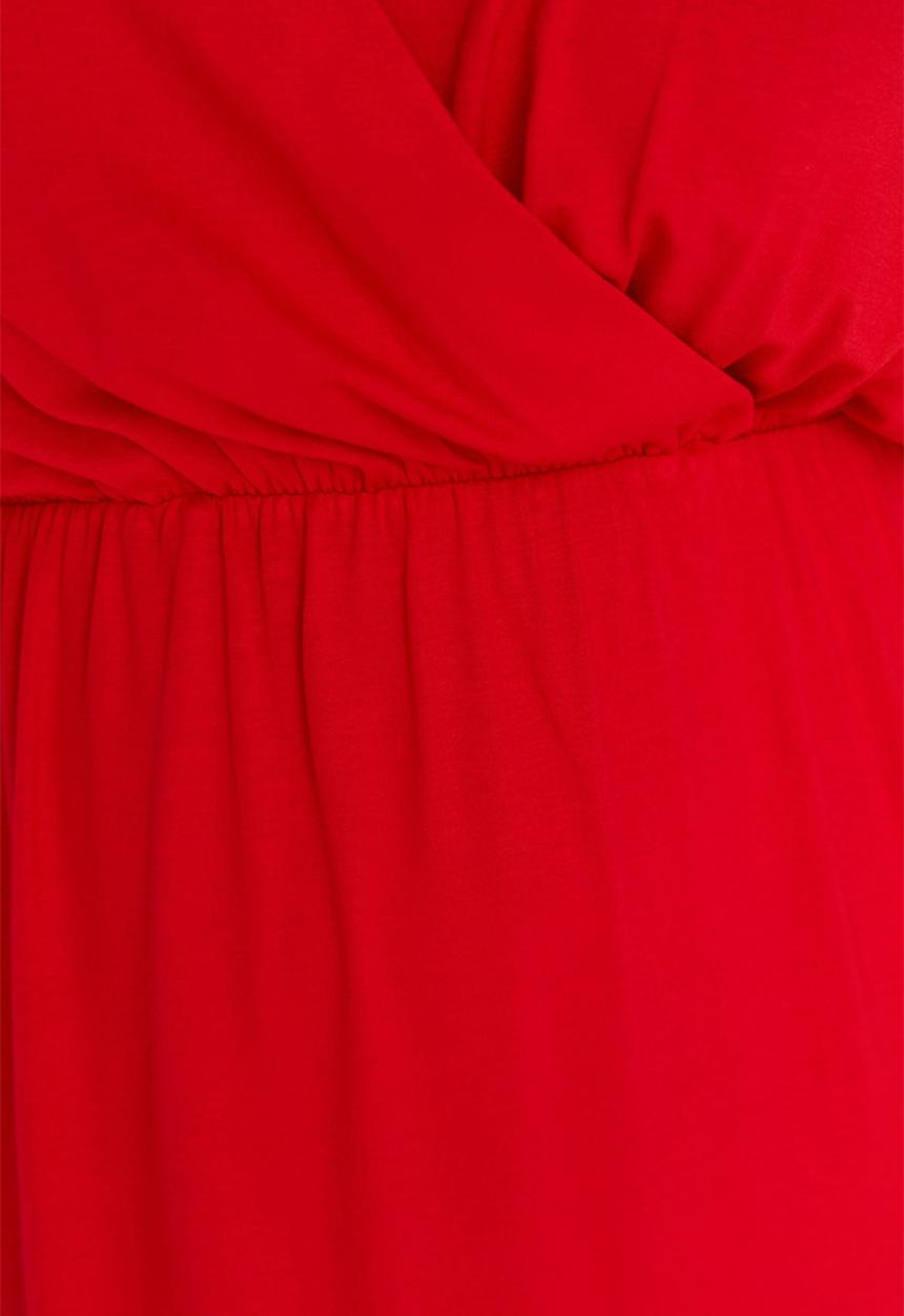 Trendyol - Plus v-neck flowy knit dress - red