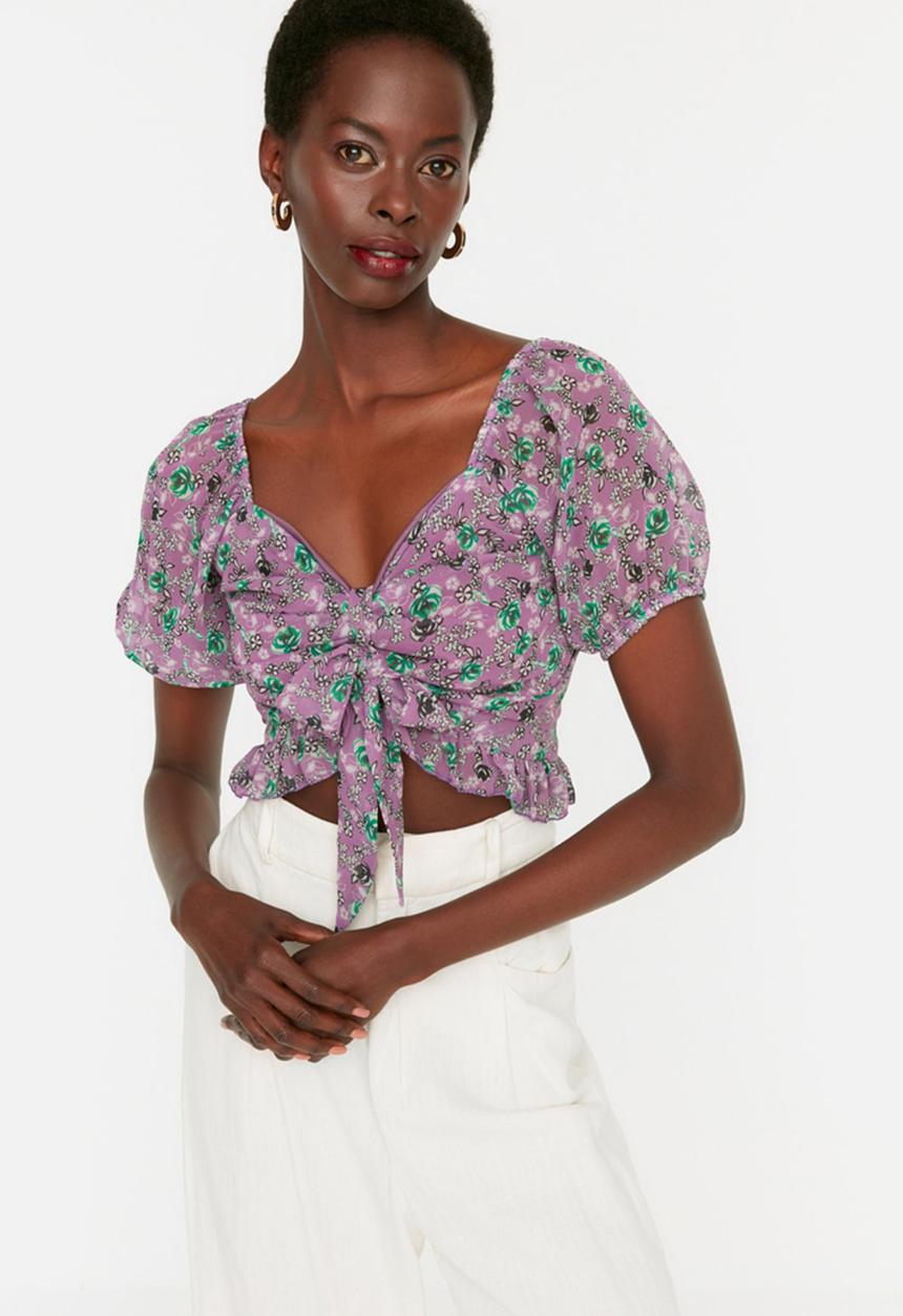 Trendyol - Floral crop blouse - light purple