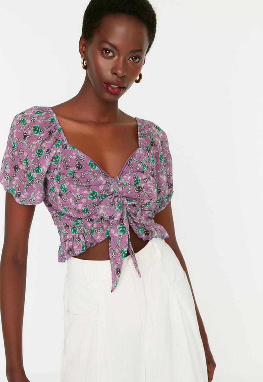 Trendyol - Floral crop blouse - light purple