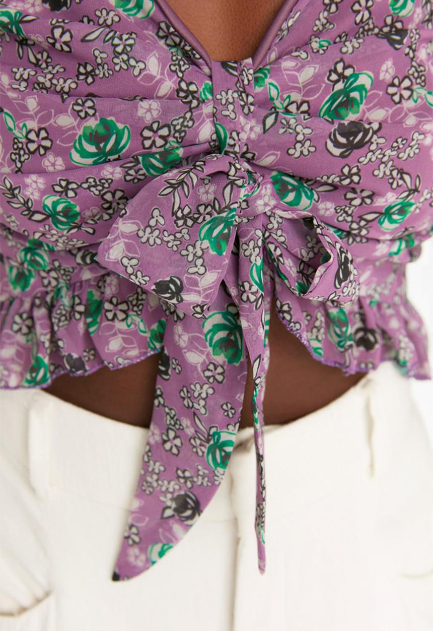 Trendyol - Floral crop blouse - light purple