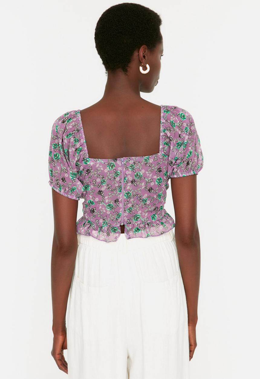 Trendyol - Floral crop blouse - light purple