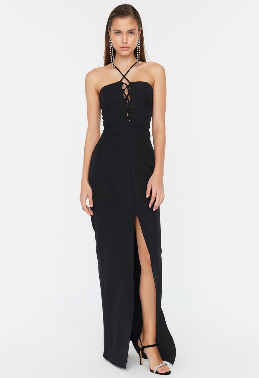 Trendyol - Halter neck maxi dress - black