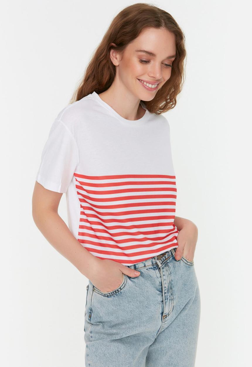 Trendyol - Striped knit t-shirt - red
