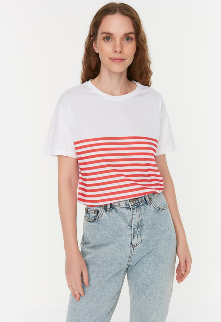 Trendyol - Striped knit t-shirt - red