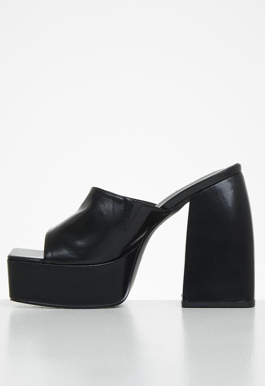 Z_Code_Z - Fhalayla square toe platform mule heel - black