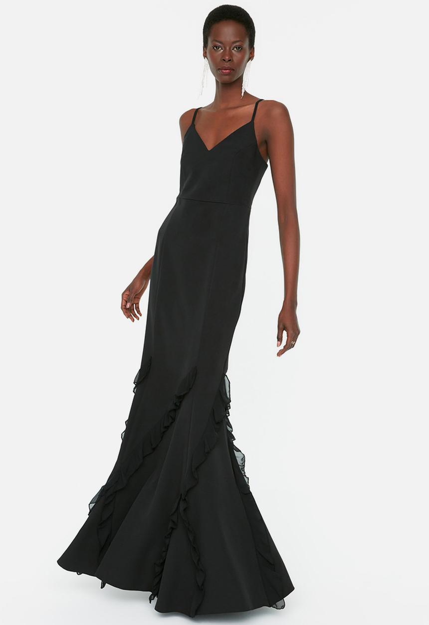 Trendyol - Ruffle detail evening dress - black
