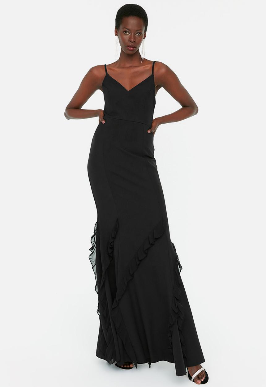 Trendyol - Ruffle detail evening dress - black
