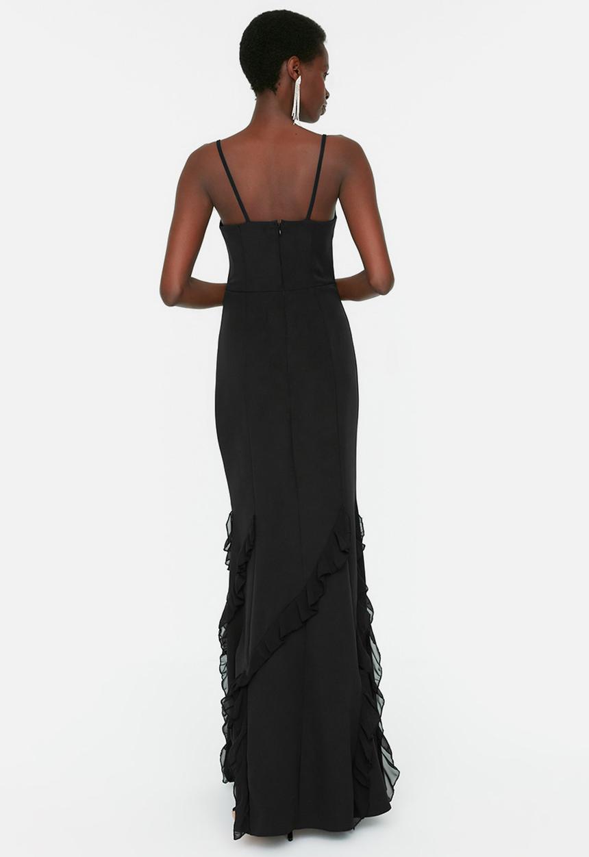 Trendyol - Ruffle detail evening dress - black