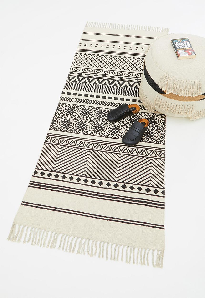Sixth Floor - Block printed runner - black & neutral