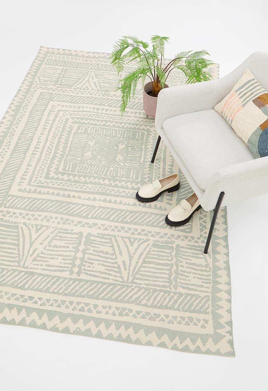 Sixth Floor - Block printed rug - blue
