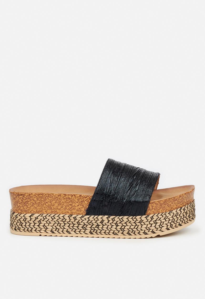 Butterfly Feet - Peacan 1 flatform espadrille slide - black