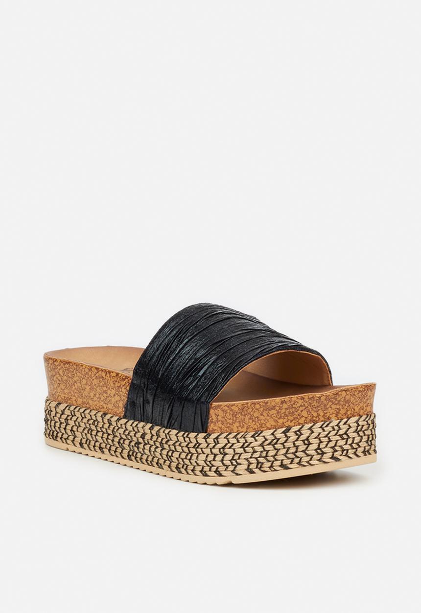 Butterfly Feet - Peacan 1 flatform espadrille slide - black