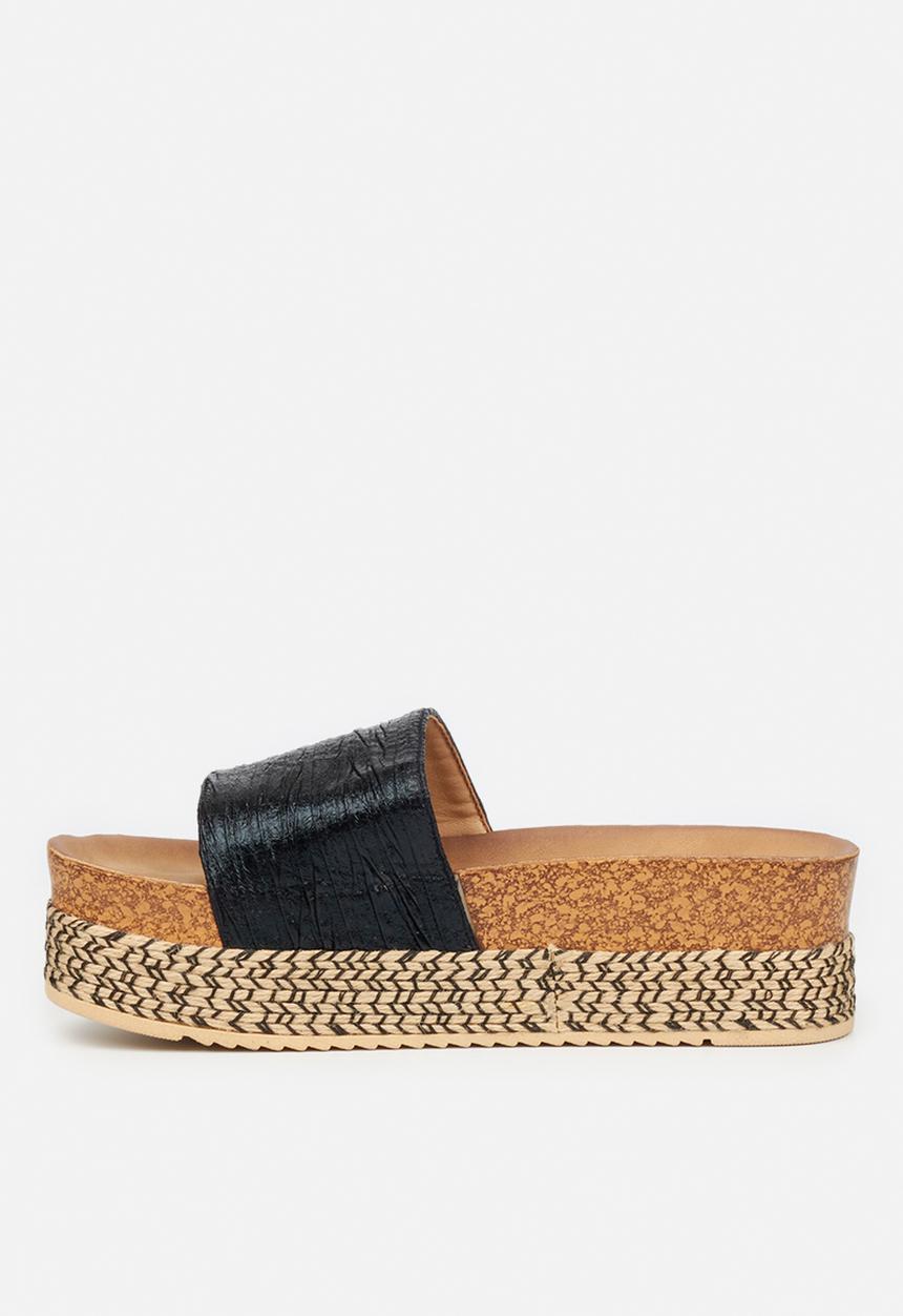 Butterfly Feet - Peacan 1 flatform espadrille slide - black