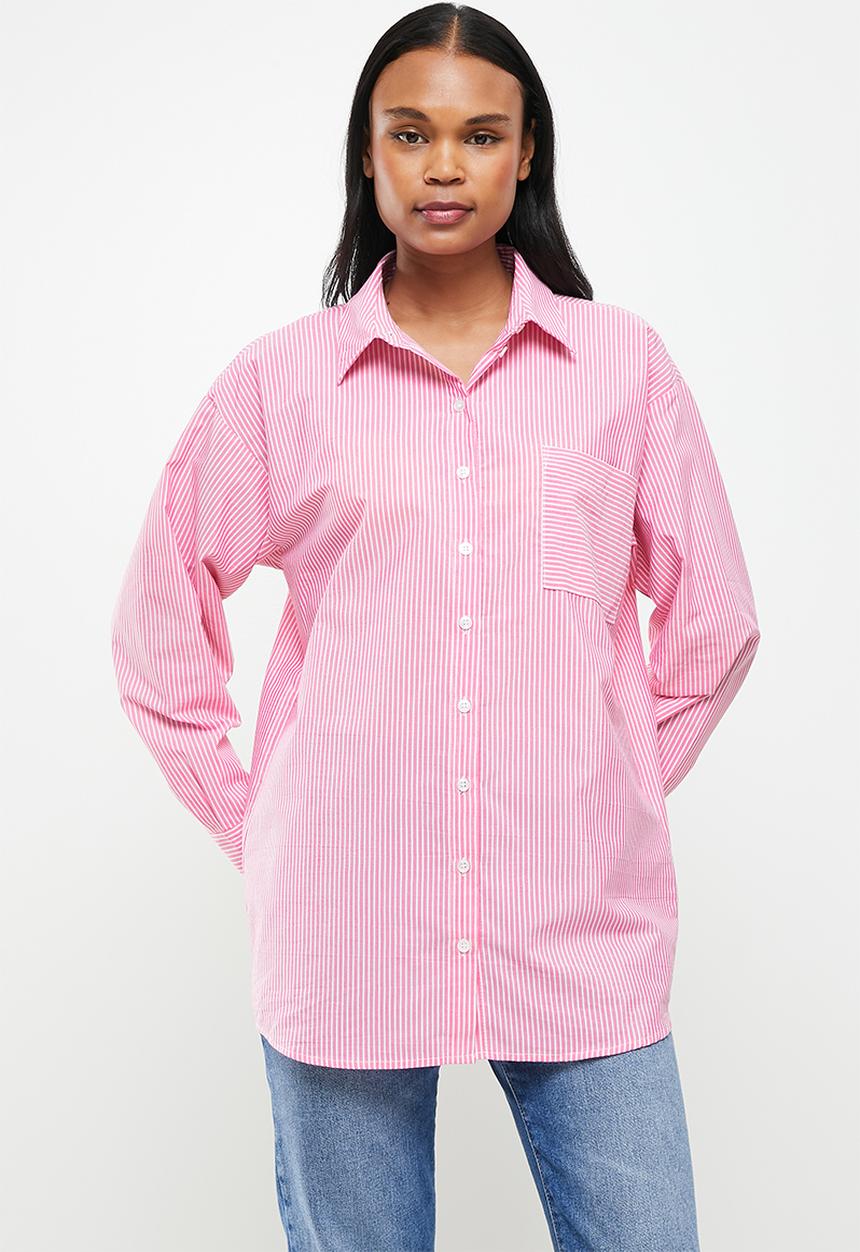 Jacqueline de Yong - Molly stripe oversize shirt  - pink & white 