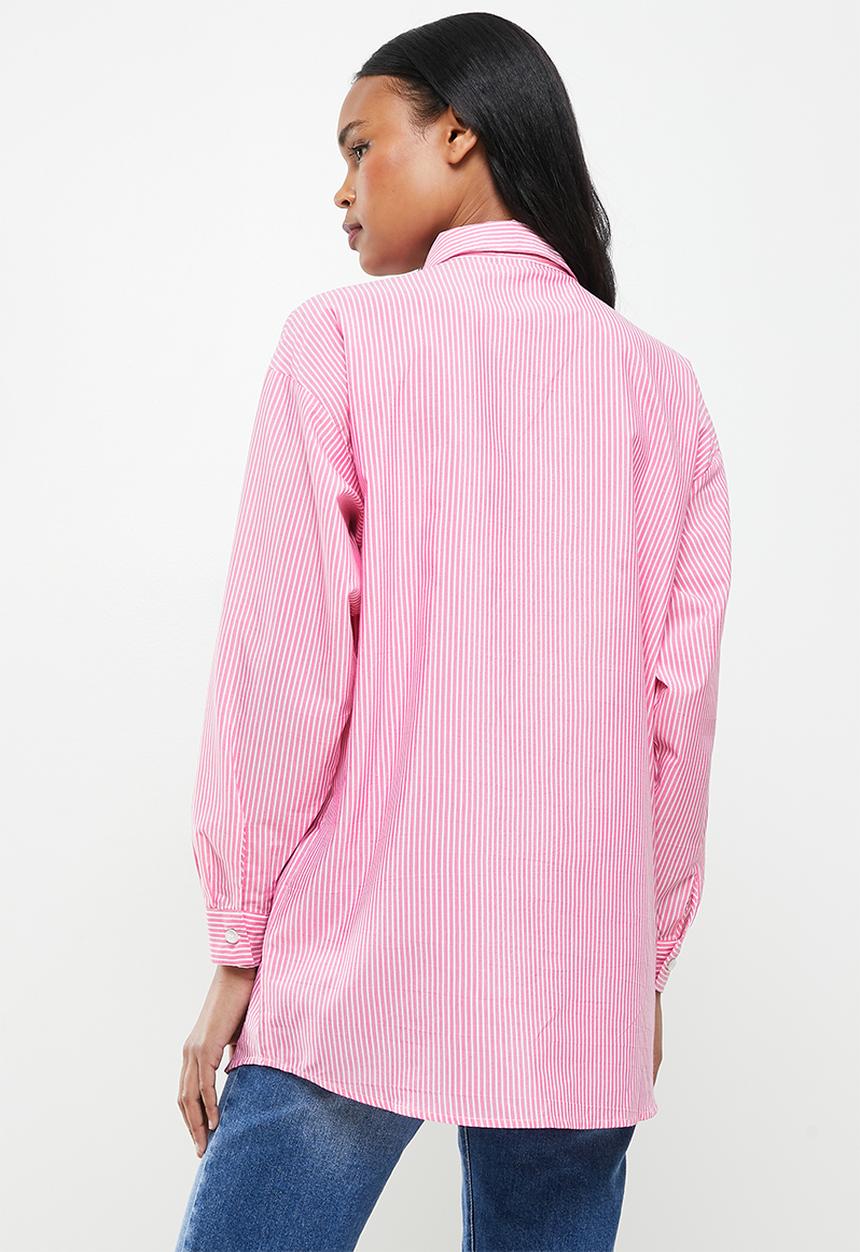 Jacqueline de Yong - Molly stripe oversize shirt  - pink & white 