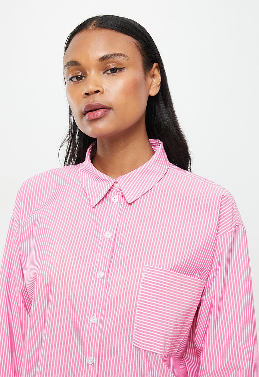 Jacqueline de Yong - Molly stripe oversize shirt  - pink & white 