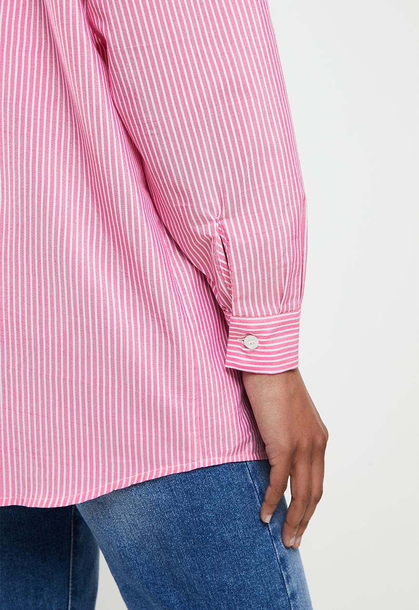 Jacqueline de Yong - Molly stripe oversize shirt  - pink & white 