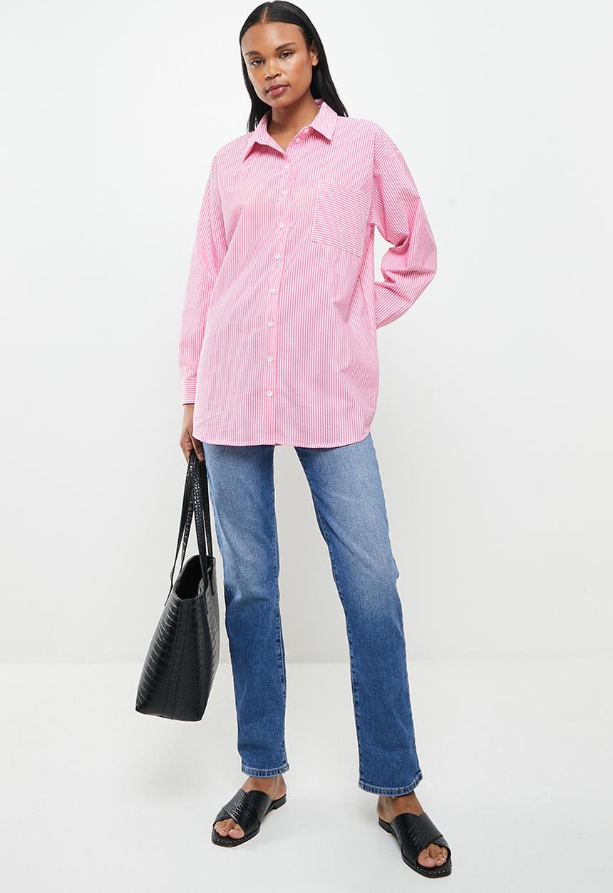 Jacqueline de Yong - Molly stripe oversize shirt  - pink & white 