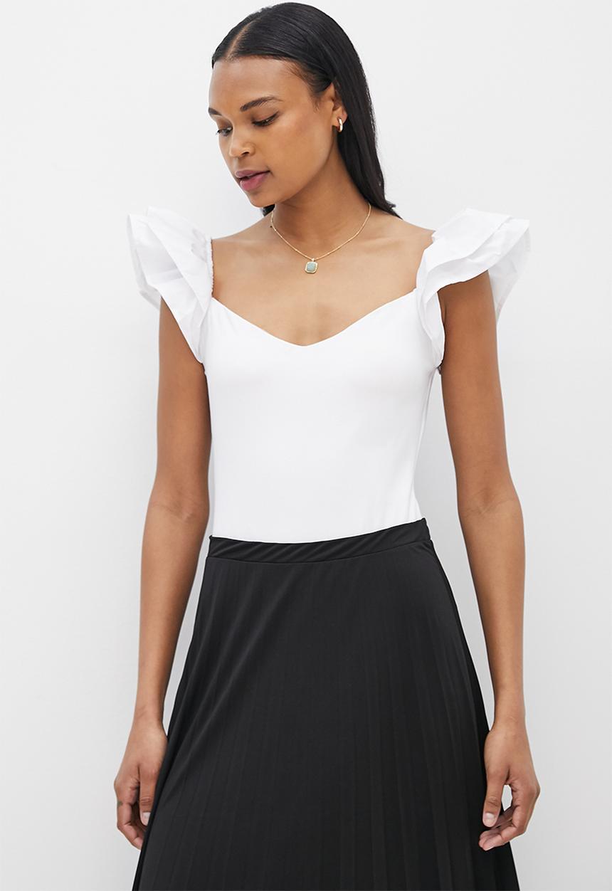 MILLA - Ruffle sweetheart combo bodysuit - white