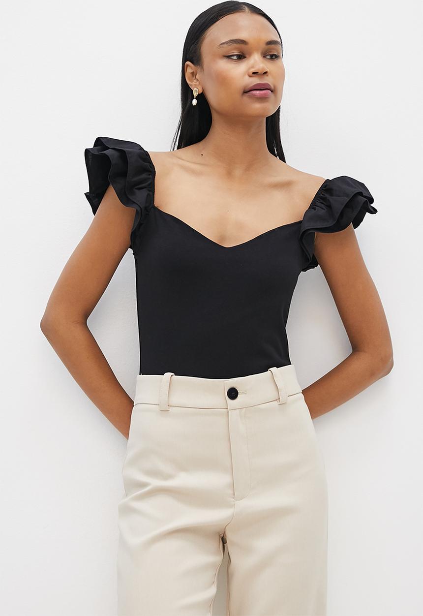 MILLA - Ruffle sweetheart combo bodysuit - black