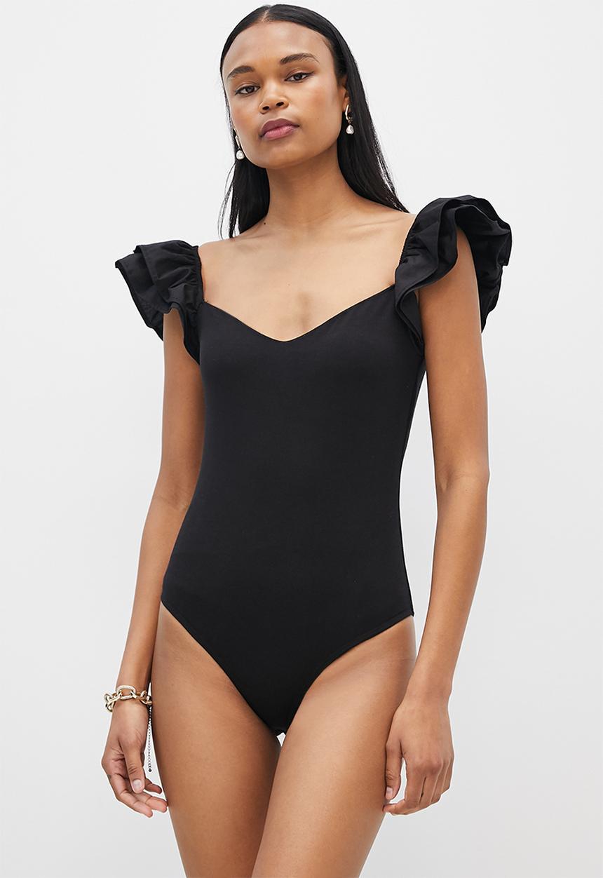MILLA - Ruffle sweetheart combo bodysuit - black