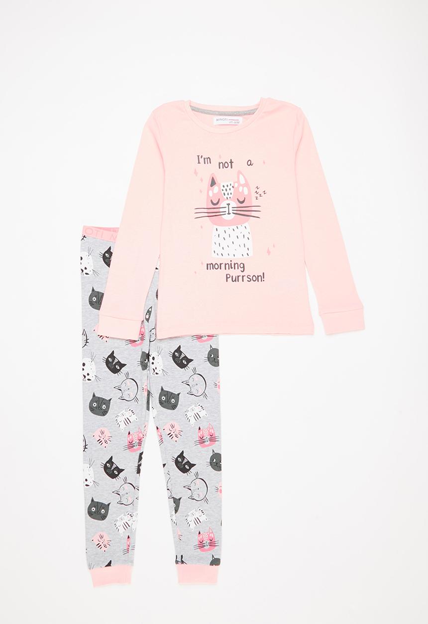MINOTI - 2-Piece cat pyjama set - pink & grey