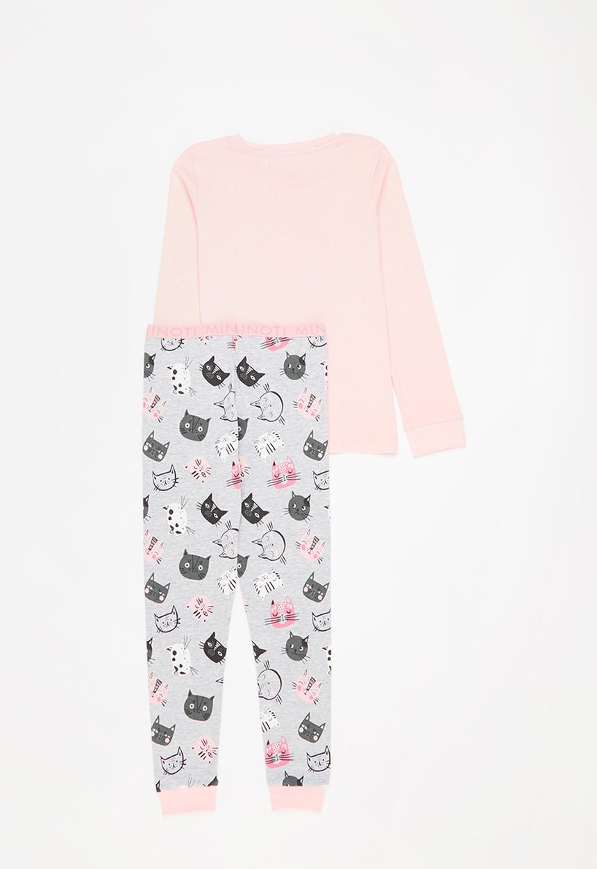 MINOTI - 2-Piece cat pyjama set - pink & grey