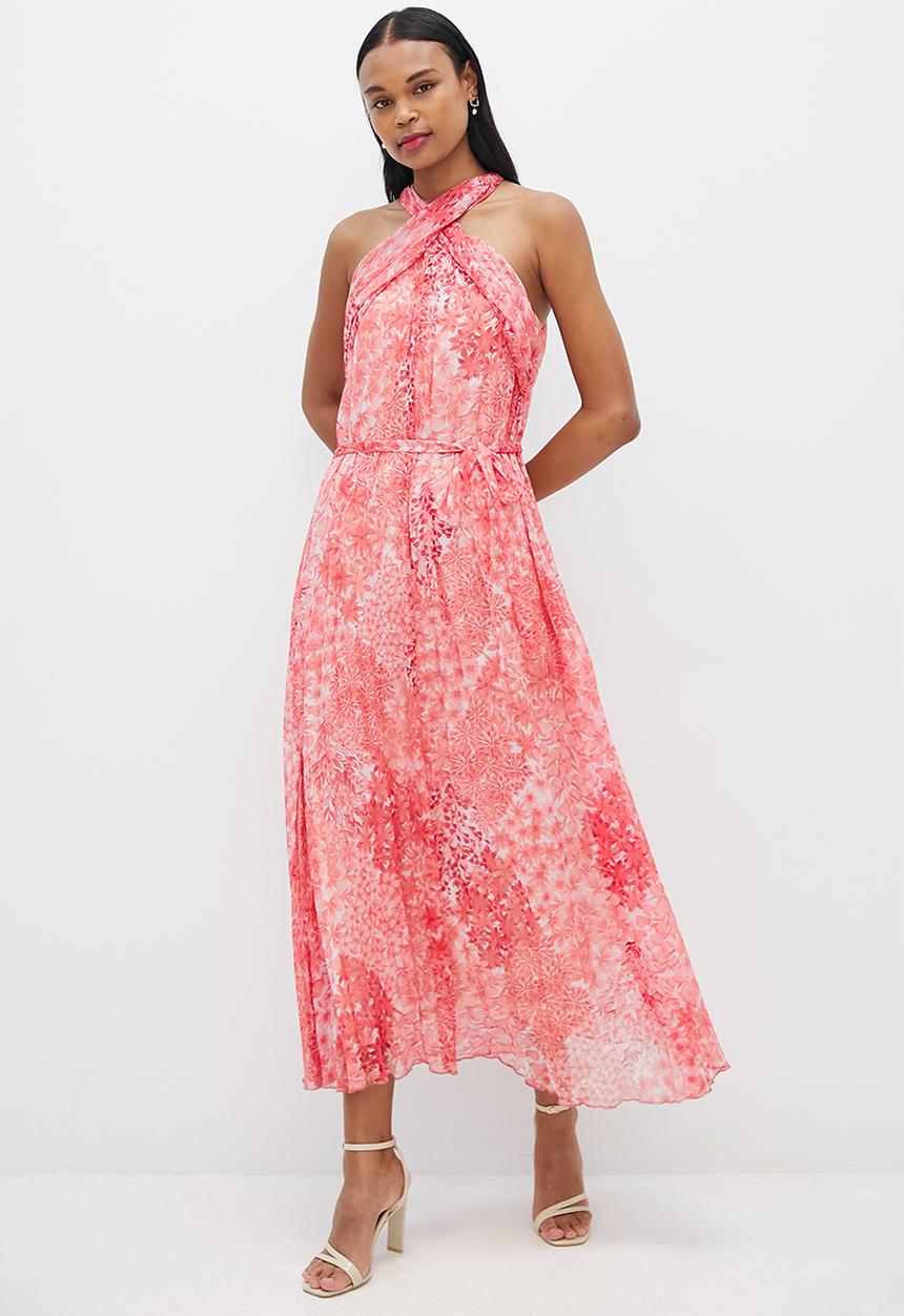 MILLA - Cross over halter pleated dress - pink