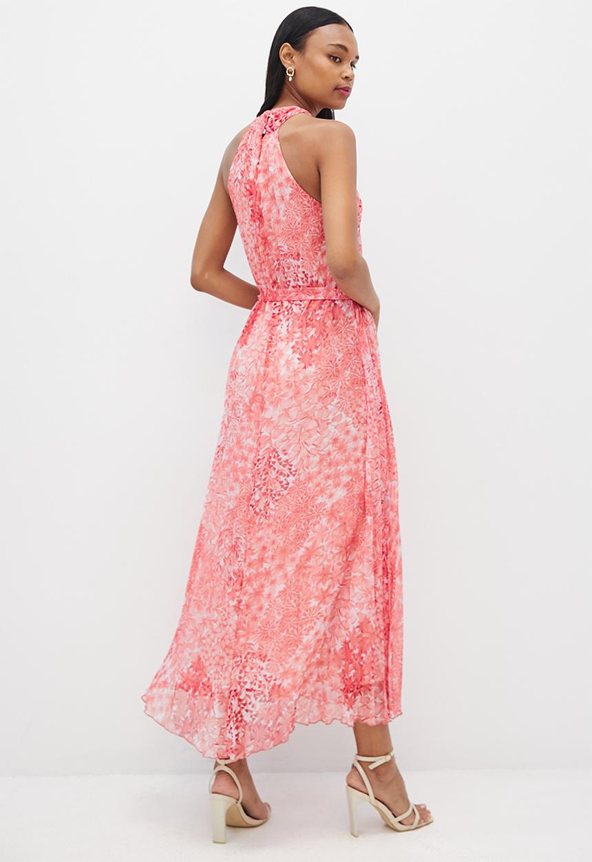 MILLA - Cross over halter pleated dress - pink