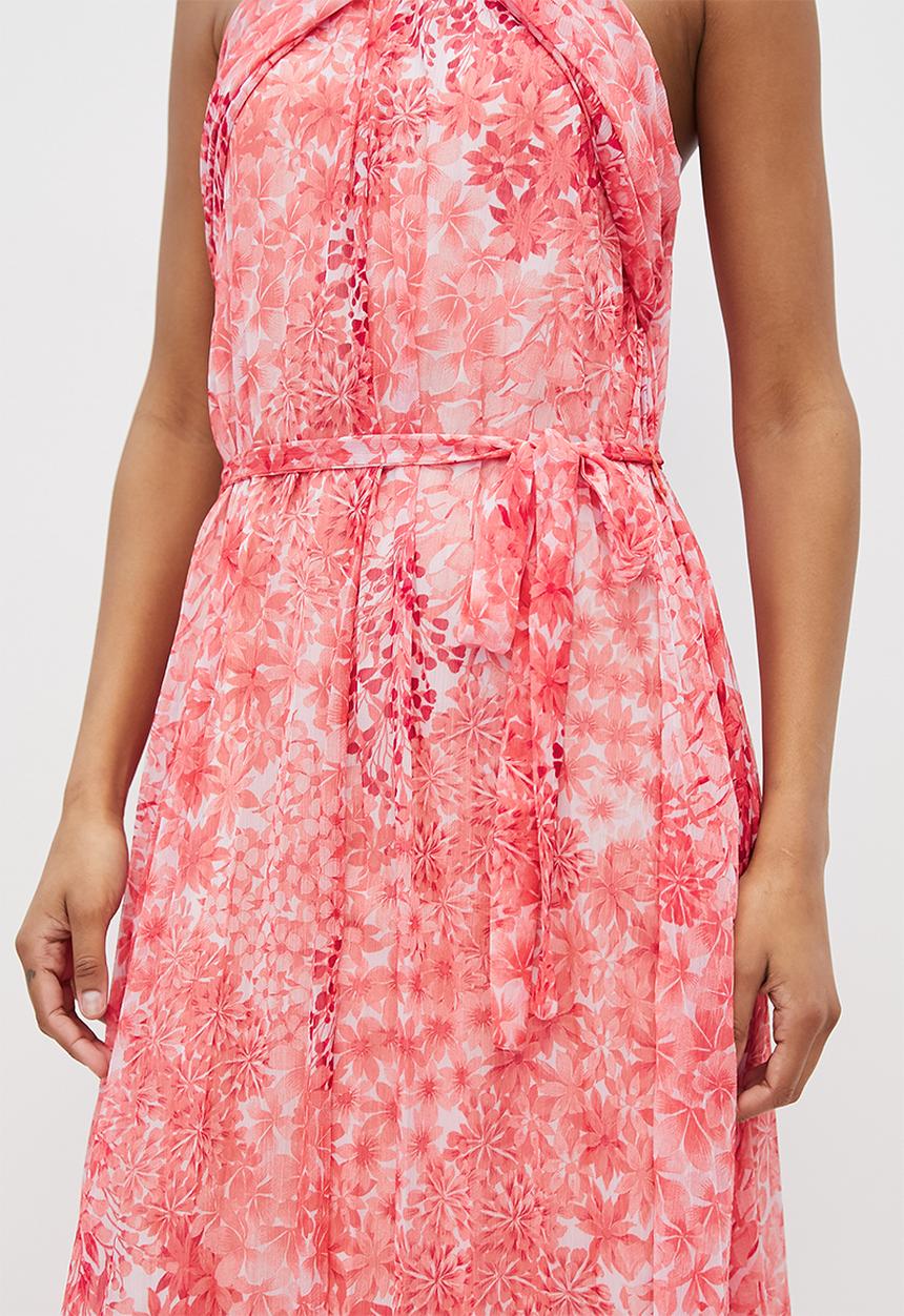 MILLA - Cross over halter pleated dress - pink