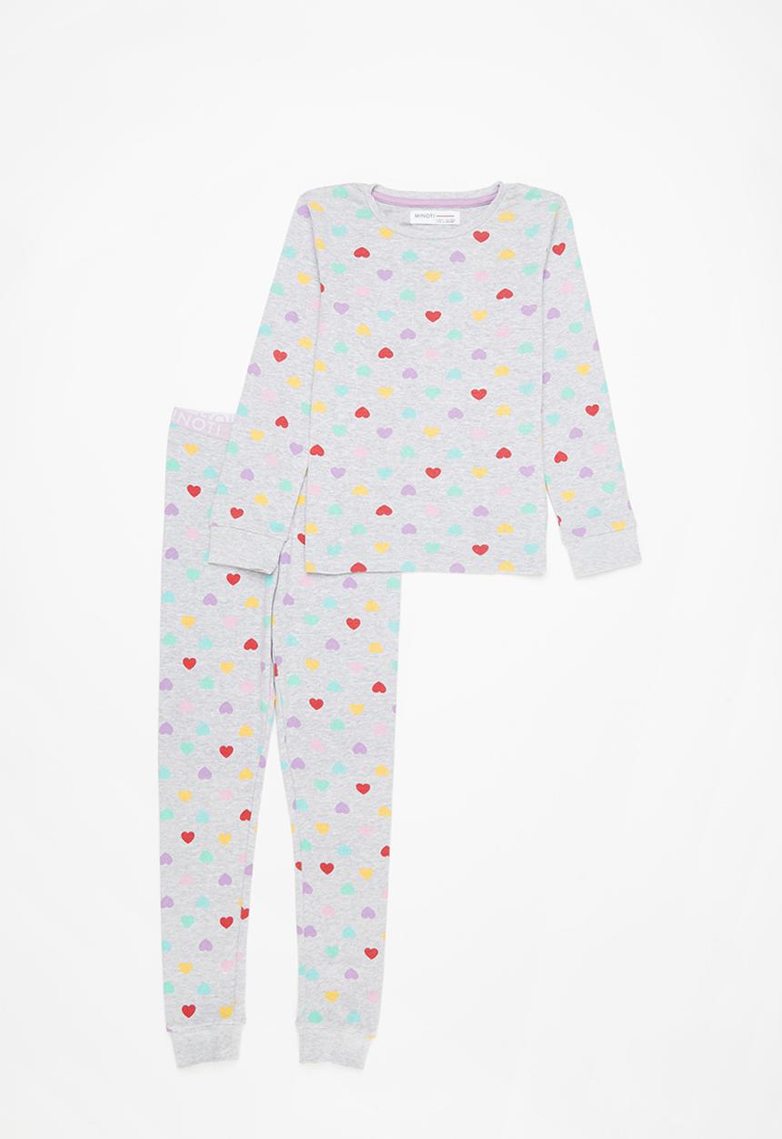 MINOTI - 2-Piece heart long sleeve pyjama set - grey 