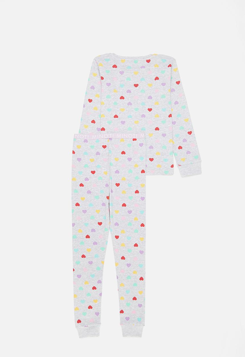 MINOTI - 2-Piece heart long sleeve pyjama set - grey 
