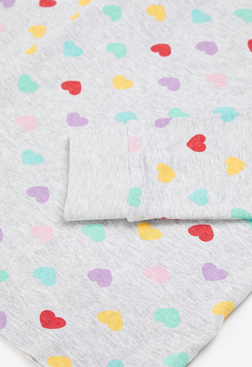 MINOTI - 2-Piece heart long sleeve pyjama set - grey 