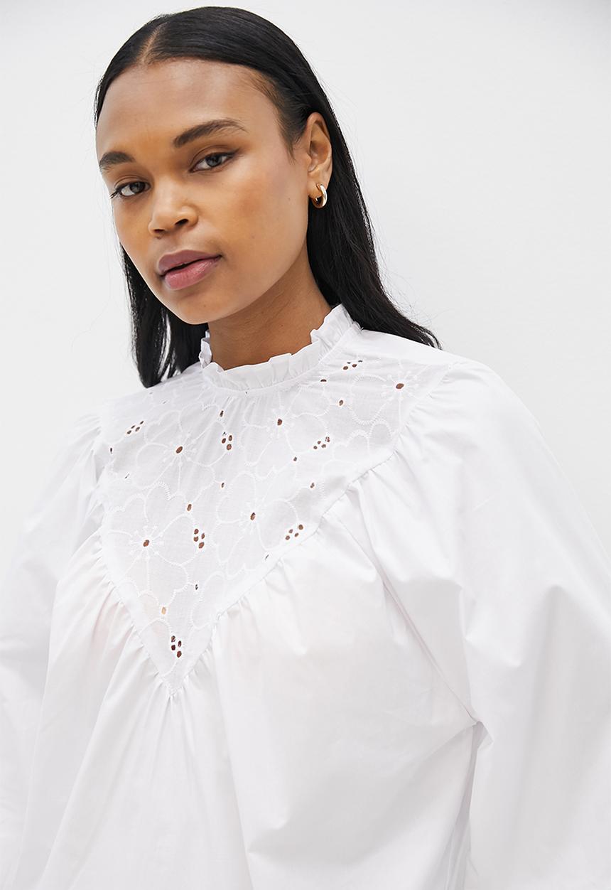 MILLA - Anglaise combo blouse - white