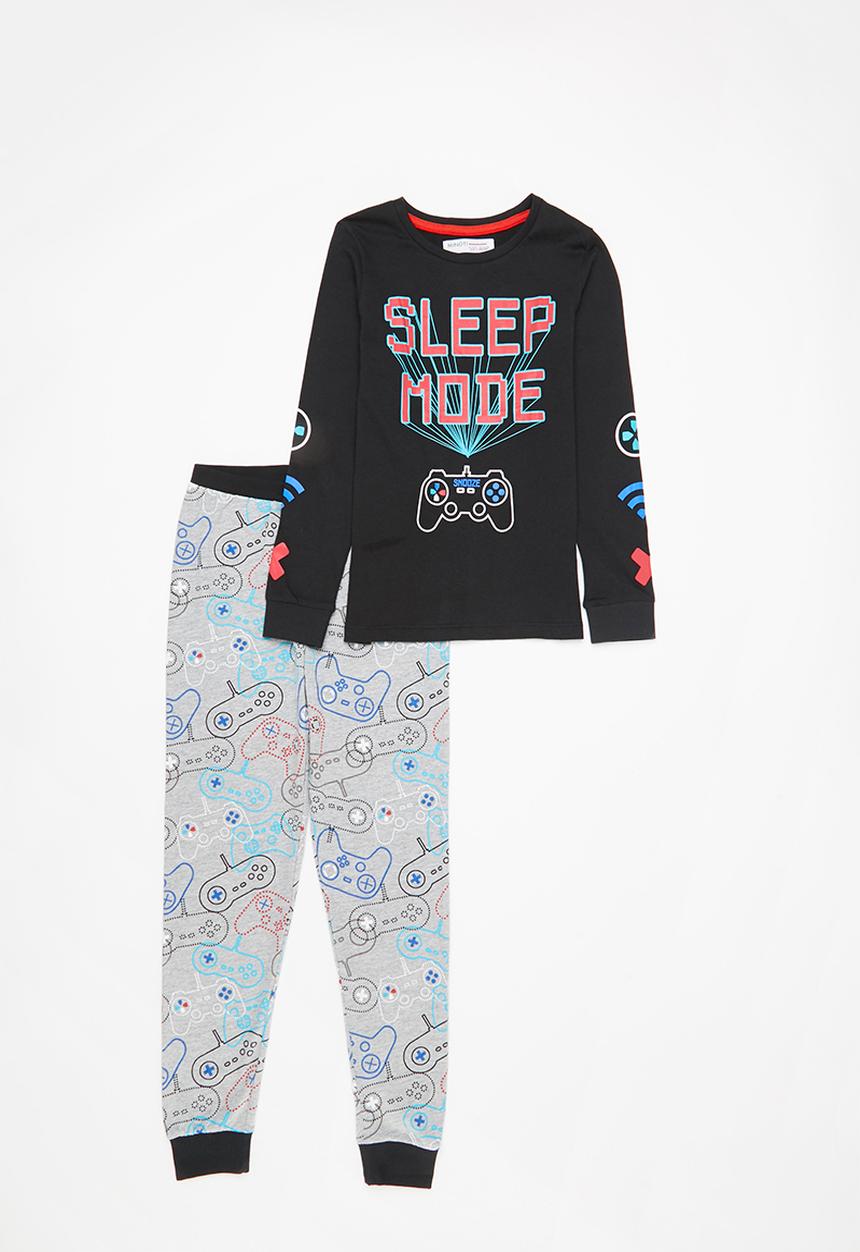 MINOTI - Teen boys 2pc sleep mode long sleeve pyjama set - black & grey