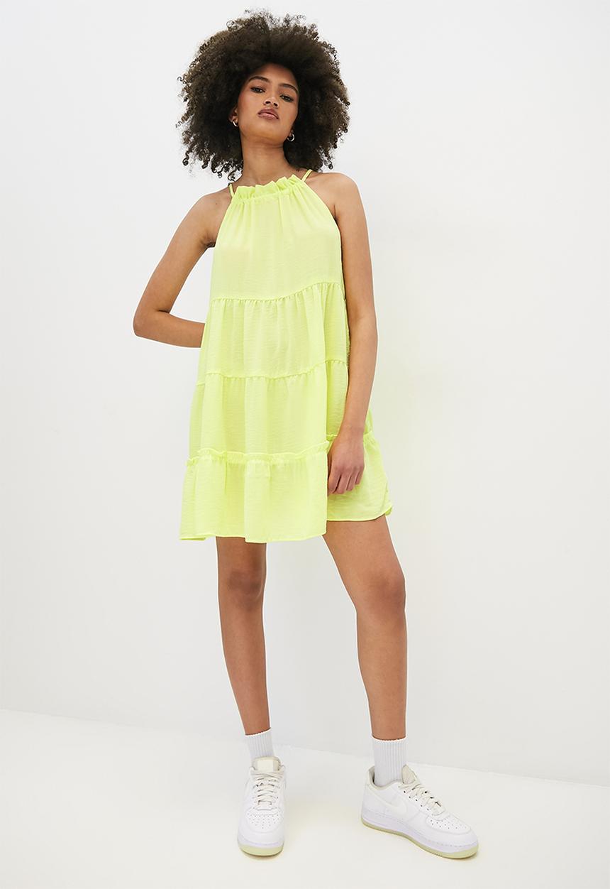 Blake - Halter tiered mini dress - sunny lime