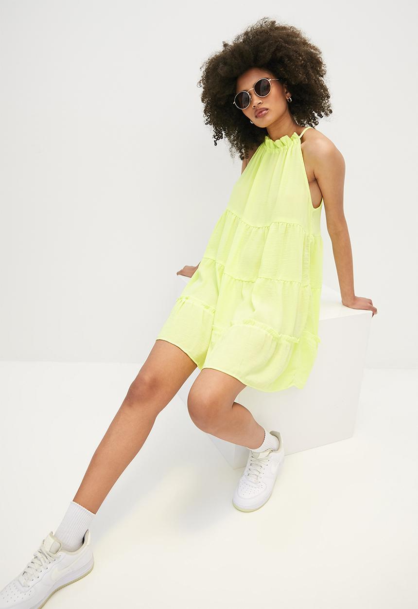 Blake - Halter tiered mini dress - sunny lime