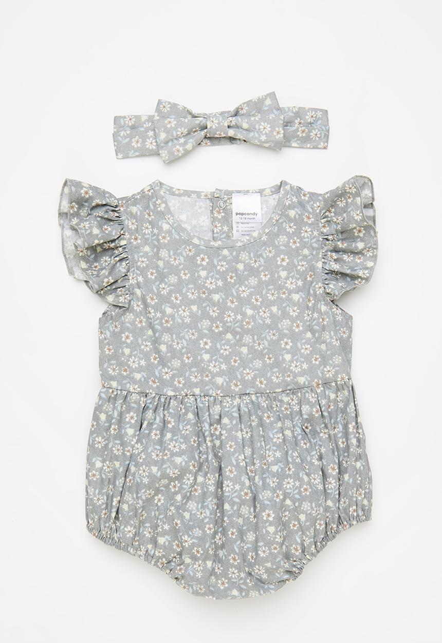 Pop Candy - Girls floral romper & headband set - blue