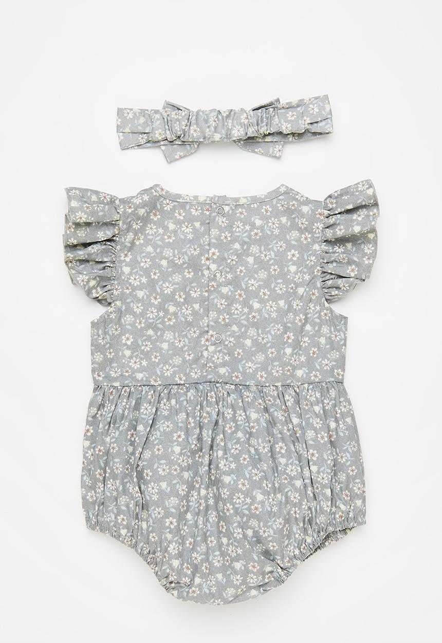 Pop Candy - Girls floral romper & headband set - blue