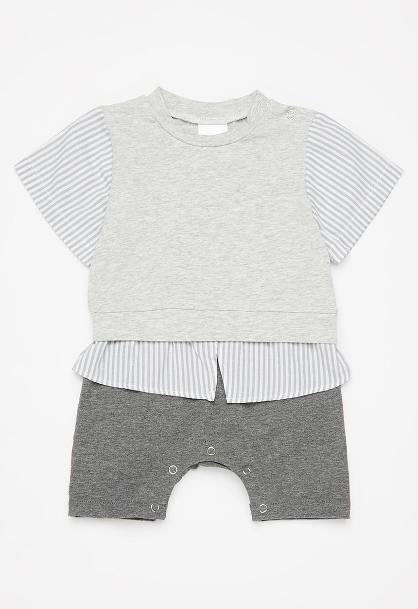 Pop Candy - Boys short romper - grey & charcoal