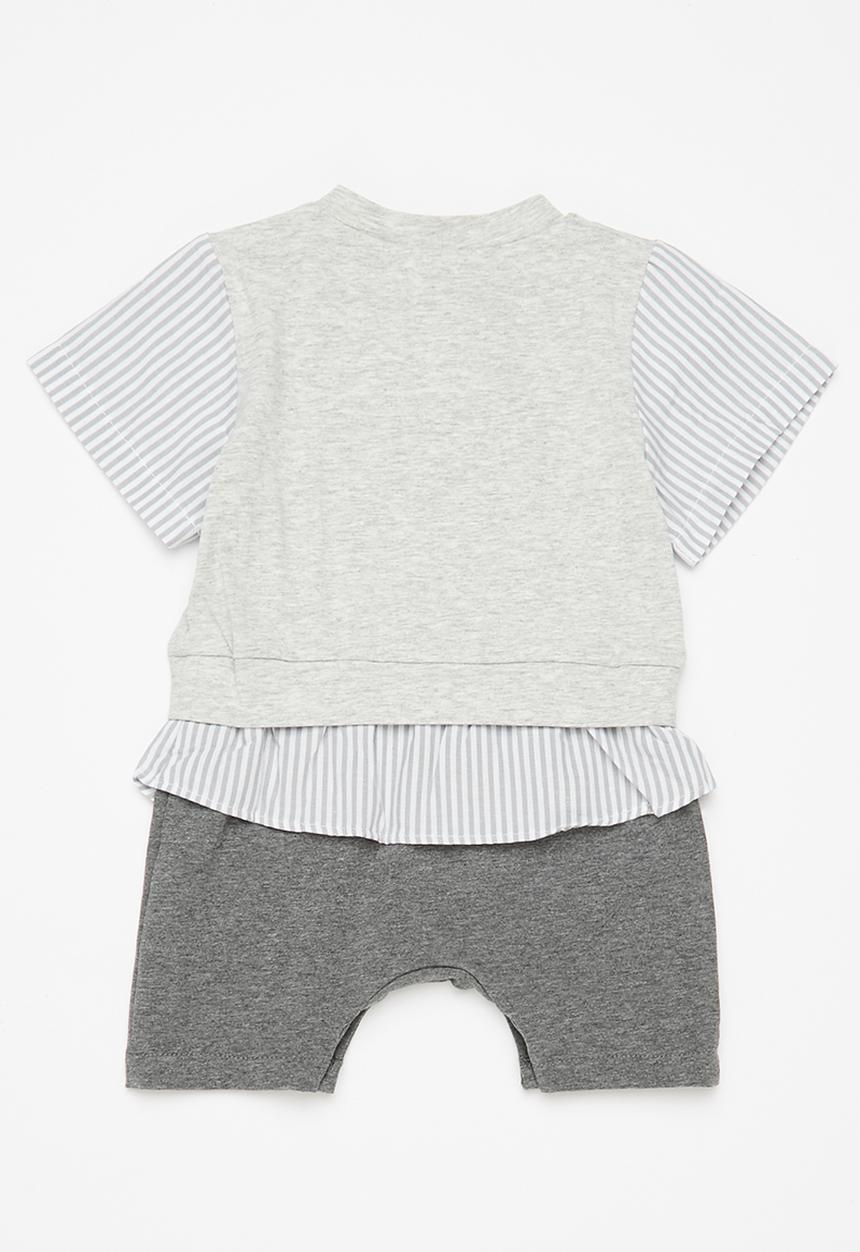 Pop Candy - Boys short romper - grey & charcoal